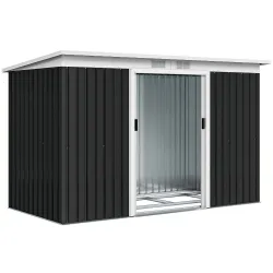 Caseta de Exterior 280x130x172 cm Cobertizo de Jardín con Puertas Correderas Base y Ventilaciones Gris Oscuro - Ogal.Es