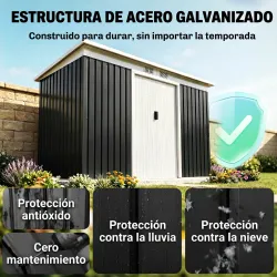 Caseta de Exterior 280x130x172 cm Cobertizo de Jardín con Puertas Correderas Base y Ventilaciones Gris Oscuro - Ogal.Es