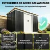 Caseta de Exterior 280x130x172 cm Cobertizo de Jardín con Puertas Correderas Base y Ventilaciones Gris Oscuro - Ogal.Es