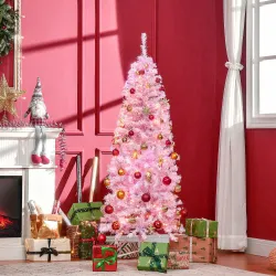 Árbol de Navidad Artificial con 618 Ramas 300 Luces LED IP20 Decoración Navideña para Interiores Ø63x180 cm Rosa - Ogal.Es