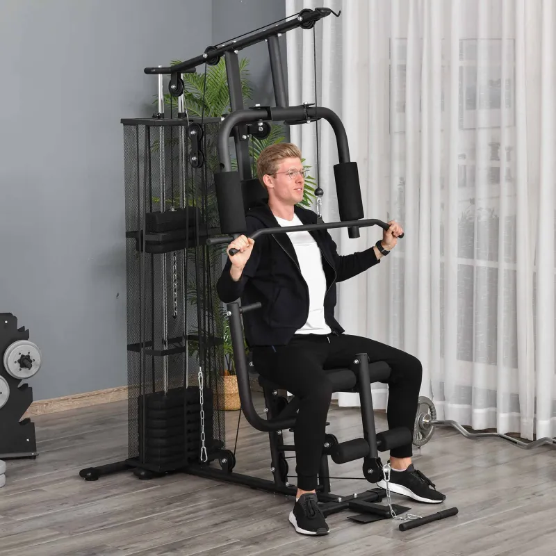 Máquina de Musculación con Estribo para Piernas Placas de Peso de 45 kg Carga Máx. 120 kg 150x110x210 cm Negro - Ogal.Es