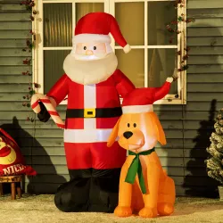 Papá Noel Inflable con Perro con Luces LED Decoración Navideña para Interior y Exterior 117x80x157cm Multicolor - Ogal.Es
