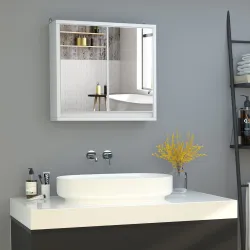 Armario de Baño con Espejo con 2 Puertas y Balda Ajustable Mueble Colgante de Estilo Moderno 48x14,5x45 cm Blanco - Ogal.Es