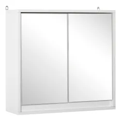 Armario de Baño con Espejo con 2 Puertas y Balda Ajustable Mueble Colgante de Estilo Moderno 48x14,5x45 cm Blanco - Ogal.Es