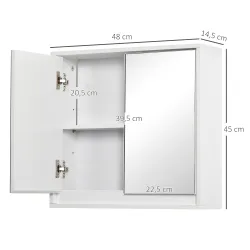 Armario de Baño con Espejo con 2 Puertas y Balda Ajustable Mueble Colgante de Estilo Moderno 48x14,5x45 cm Blanco - Ogal.Es