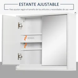 Armario de Baño con Espejo con 2 Puertas y Balda Ajustable Mueble Colgante de Estilo Moderno 48x14,5x45 cm Blanco - Ogal.Es