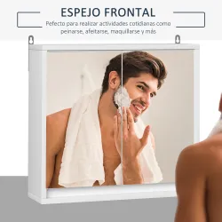 Armario de Baño con Espejo con 2 Puertas y Balda Ajustable Mueble Colgante de Estilo Moderno 48x14,5x45 cm Blanco - Ogal.Es