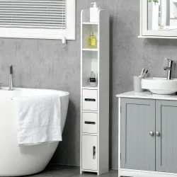 Columna&nbsp;Baño con 3 Puertas y 3 Estantes Mueble Auxiliar Alto de Estilo Moderno 15x17x120cm Blanco - Ogal.Es