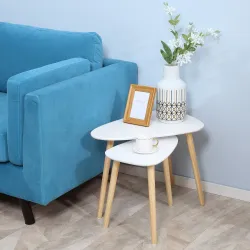 Juego de 2 Mesas Auxiliares Mesas Nido para Salón Dormitorio Oficina 59,5x39,5x45 cm y 44,5x28,5x40 cm Blanco - Ogal.Es
