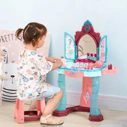 Tocador Infantil para +3 Años con Taburete Espejo Luz y Música Tocador de Maquillaje 57x34x76 cm Multicolor - Ogal.Es