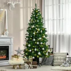 Árbol de Navidad Artificial con Luces Preinstaladas de 180 cm y 714 Ramas Decoración Navideña para Interior Verde - Ogal.Es