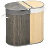 Cesto para Ropa Sucia de Bambú Capacidad de 100L Cesta para la Colada con 2 Compartimentos 62,5x37x60,5 cm Gris - Ogal.Es