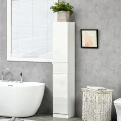Columna de Baño con 1 Cajón y 5 Estantes Abiertos Mueble Auxiliar de Baño Estilo Moderno 30x28x170 cm Blanco - Ogal.Es