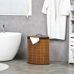 Cesto para Ropa Sucia de Bambú Capacidad de 55L Cesta para la Colada en Forma de Abanico 38x38x57 cm Marrón - Ogal.Es