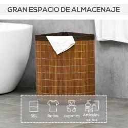 Cesto para Ropa Sucia de Bambú Capacidad de 55L Cesta para la Colada en Forma de Abanico 38x38x57 cm Marrón - Ogal.Es
