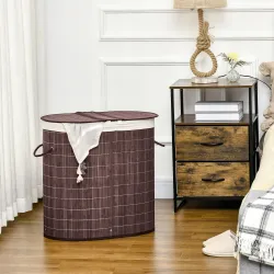 Cesto para Ropa Sucia de Bambú Capacidad de 100L Cesta para la Colada con 2 Compartimentos 62,5x37x60,5cm Marrón - Ogal.Es