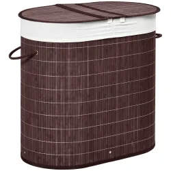 Cesto para Ropa Sucia de Bambú Capacidad de 100L Cesta para la Colada con 2 Compartimentos 62,5x37x60,5cm Marrón - Ogal.Es