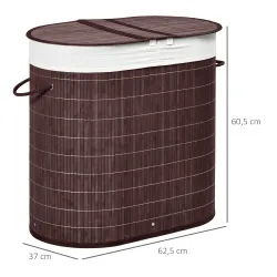 Cesto para Ropa Sucia de Bambú Capacidad de 100L Cesta para la Colada con 2 Compartimentos 62,5x37x60,5cm Marrón - Ogal.Es