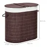 Cesto para Ropa Sucia de Bambú Capacidad de 100L Cesta para la Colada con 2 Compartimentos 62,5x37x60,5cm Marrón - Ogal.Es