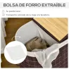Cesto para Ropa Sucia de Bambú Capacidad de 100L Cesta para la Colada con 2 Compartimentos 62,5x37x60,5cm Marrón - Ogal.Es