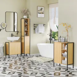 Mueble para Debajo del Lavabo Armario de Suelo para Baño de Madera con 2 Puertas y Estante 60x30x65,2 cm Roble - Ogal.Es