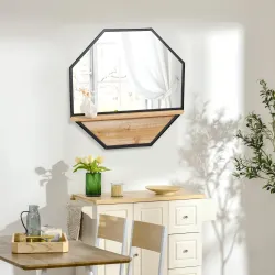 Espejo Decorativo de Pared 61x61 cm Espejo Octágono con Estante para Salón Dormitorio Entrada Negro - Ogal.Es