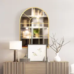Espejo Decorativo de Pared 50x70cm Espejo de Ventana de Metal para Salón Dormitorio Entrada Estilo Moderno Dorado - Ogal.Es