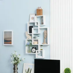 Estantería de Pared con 5 Cubos Estante Flotante de Madera para Salón Estilo Moderno 49,5x10,2x86 cm Blanco - Ogal.Es