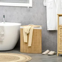 Cesto para Ropa Sucia de Bambú Capacidad de 55L Cesta para la Colada en Forma de Abanico 38x38x57 cm Natural - Ogal.Es