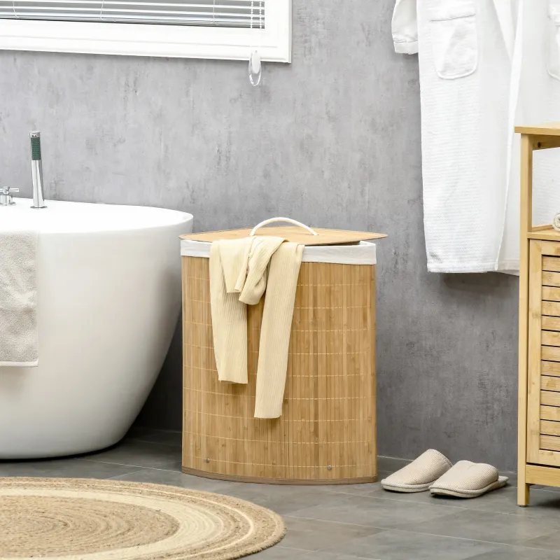 Cesto para Ropa Sucia de Bambú Capacidad de 55L Cesta para la Colada en Forma de Abanico 38x38x57 cm Natural - Ogal.Es
