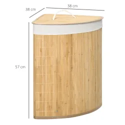Cesto para Ropa Sucia de Bambú Capacidad de 55L Cesta para la Colada en Forma de Abanico 38x38x57 cm Natural - Ogal.Es