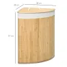 Cesto para Ropa Sucia de Bambú Capacidad de 55L Cesta para la Colada en Forma de Abanico 38x38x57 cm Natural - Ogal.Es