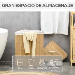 Cesto para Ropa Sucia de Bambú Capacidad de 55L Cesta para la Colada en Forma de Abanico 38x38x57 cm Natural - Ogal.Es