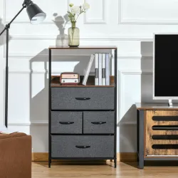 Cajonera de Tela con 4 Cajones Plegables y Estante Abierto Mueble de Oficina Estudio Dormitorio 58x29x103 cm Gris - Ogal.Es
