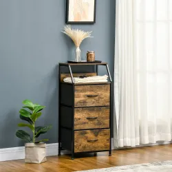 Cajonera con 3 Cajones de Tela Plegable y Estante Abierto Sifonier para Salón Oficina 44x29x92 cm Marrón Rústico - Ogal.Es