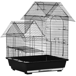 Jaula para Pájaros Pajarera Metálica con 3 Puertas 2 Comederos 2 Perchas para Canarios 39x33x47cm Negro - Ogal.Es