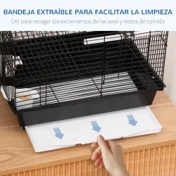 Jaula para Pájaros Pajarera Metálica con 3 Puertas 2 Comederos 2 Perchas para Canarios 39x33x47cm Negro - Ogal.Es