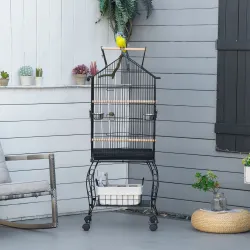 Jaula de Pájaros con Soporte Ruedas Bandeja Extraíble y Comederos para Canarios Periquitos 50x58x137-145 cm Negro - Ogal.Es