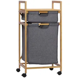 Cesto para Ropa Sucia Cesta para la Colada de Bambú con 2 Bolsas de Tela Extraíbles y Ruedas 42x35x84,5 cm Gris - Ogal.Es