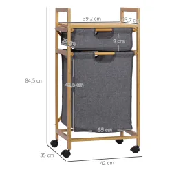 Cesto para Ropa Sucia Cesta para la Colada de Bambú con 2 Bolsas de Tela Extraíbles y Ruedas 42x35x84,5 cm Gris - Ogal.Es