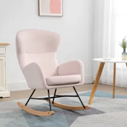 Silla Mecedora Tapizada en Terciopelo Sillón Balancín Relax con Asiento Acolchado y Reposabrazos 65x87x102cm Rosa - Ogal.Es