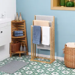 Toallero de Pie de Bambú con 3 Barras Toallero de 3 Niveles para Baño Lavadero 48x25,8x94 cm Natural - Ogal.Es