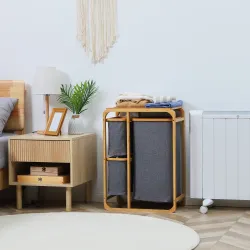 Cesto para Ropa Sucia de Bambú Cesta para la Colada con 3 Bolsas de Tela Extraíbles 50x32x69,7 cm Gris - Ogal.Es