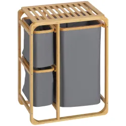 Cesto para Ropa Sucia de Bambú Cesta para la Colada con 3 Bolsas de Tela Extraíbles 50x32x69,7 cm Gris - Ogal.Es