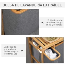Cesto para Ropa Sucia de Bambú Cesta para la Colada con 3 Bolsas de Tela Extraíbles 50x32x69,7 cm Gris - Ogal.Es