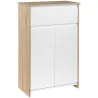 Armario de Baño con 1 Cajón y 2 Puertas Mueble Auxiliar de Estilo Moderno 60x30x90 cm Blanco y Natural - Ogal.Es
