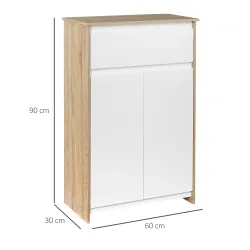 Armario de Baño con 1 Cajón y 2 Puertas Mueble Auxiliar de Estilo Moderno 60x30x90 cm Blanco y Natural - Ogal.Es