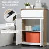 Armario de Baño con 1 Cajón y 2 Puertas Mueble Auxiliar de Estilo Moderno 60x30x90 cm Blanco y Natural - Ogal.Es