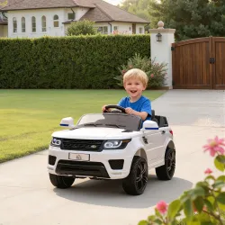Coche Eléctrico SUV para 3-6 Años Coche de Batería 12V con 2 Motores Mando a Distancia 110x68x52 cm Blanco - Ogal.Es