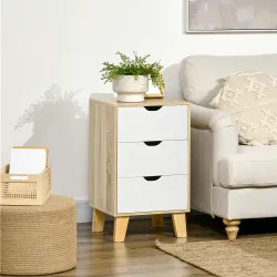 Cajonera con 3 Cajones y Base Elevada para Dormitorio Salón Pasillo de Estilo Moderno 40x35x68,5 cm Natural - Ogal.Es